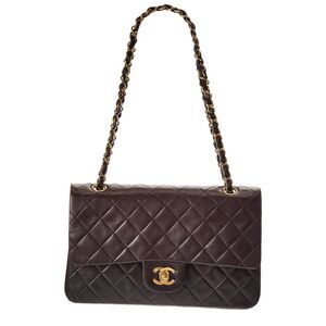 Chanel Black Lambskin Leather Classic Double Flap Ghw Medium (Authentic